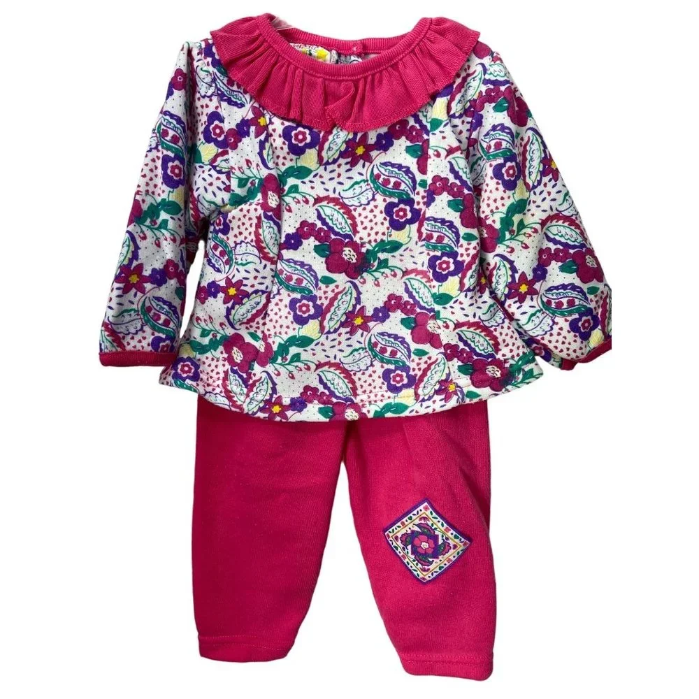 Celebrity Kids Vintage 90s Matching 2 piece Outfit Set sz 12 months PINK FLORAL